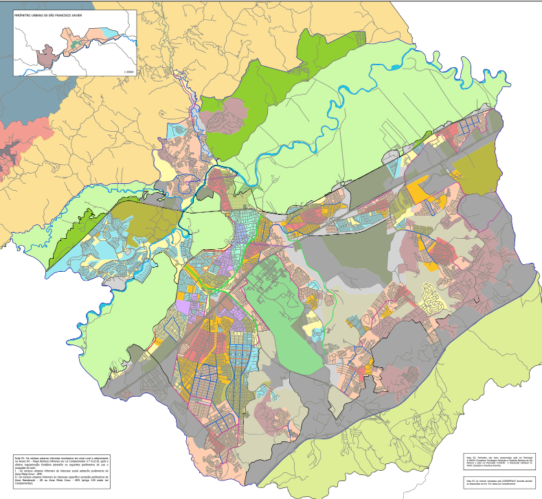 Mapa de zoneamento da região do Tesouro em São José dos Campos