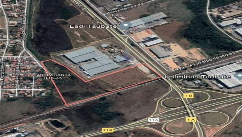Imagem aérea da área industrial em Taubaté